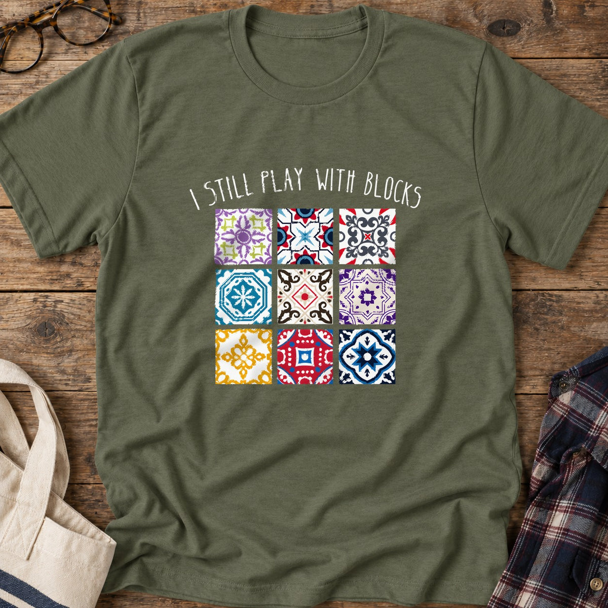 Quilt Block Fun T-Shirt in Military Green