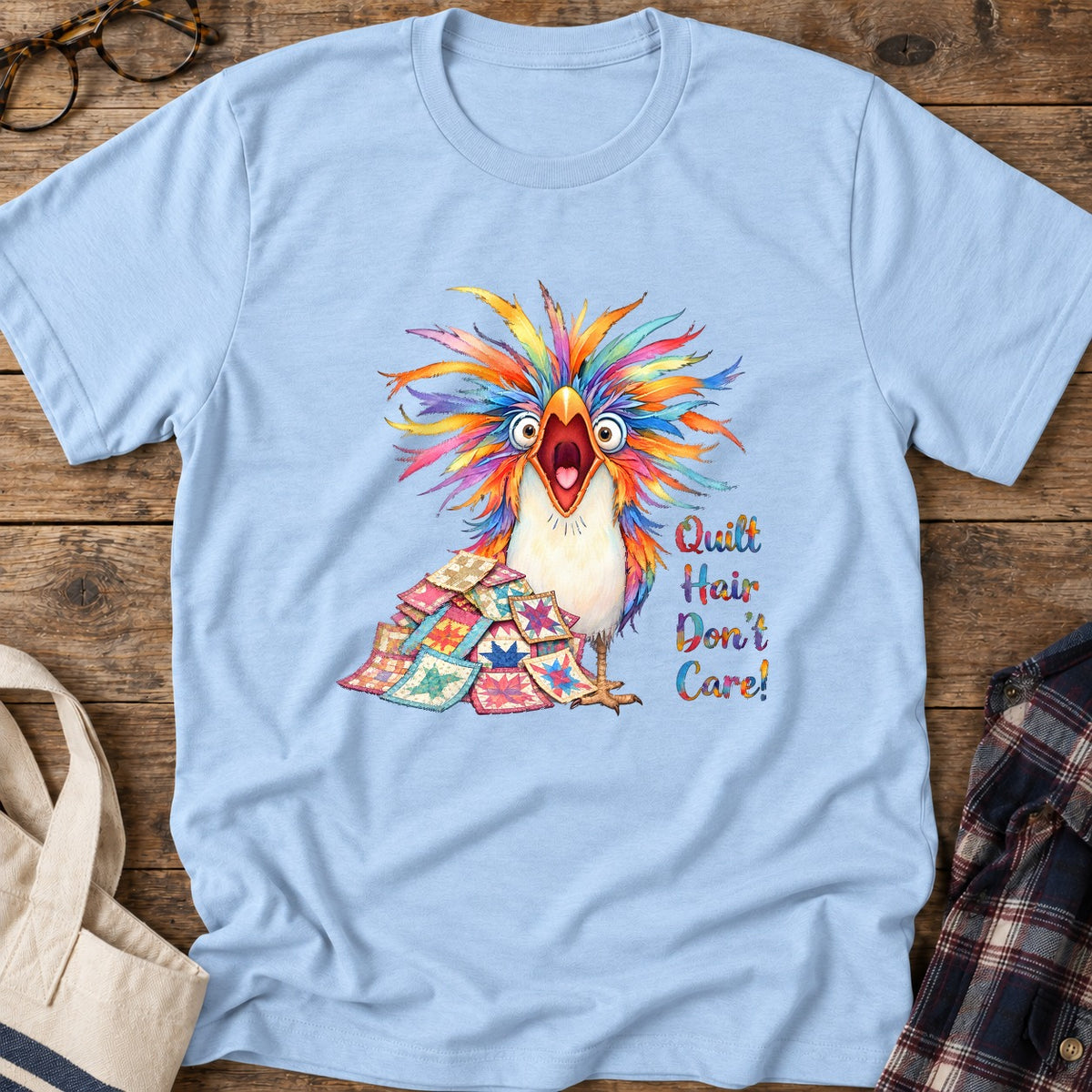 Rainbow Chaos Finch T-Shirt in Light Blue
