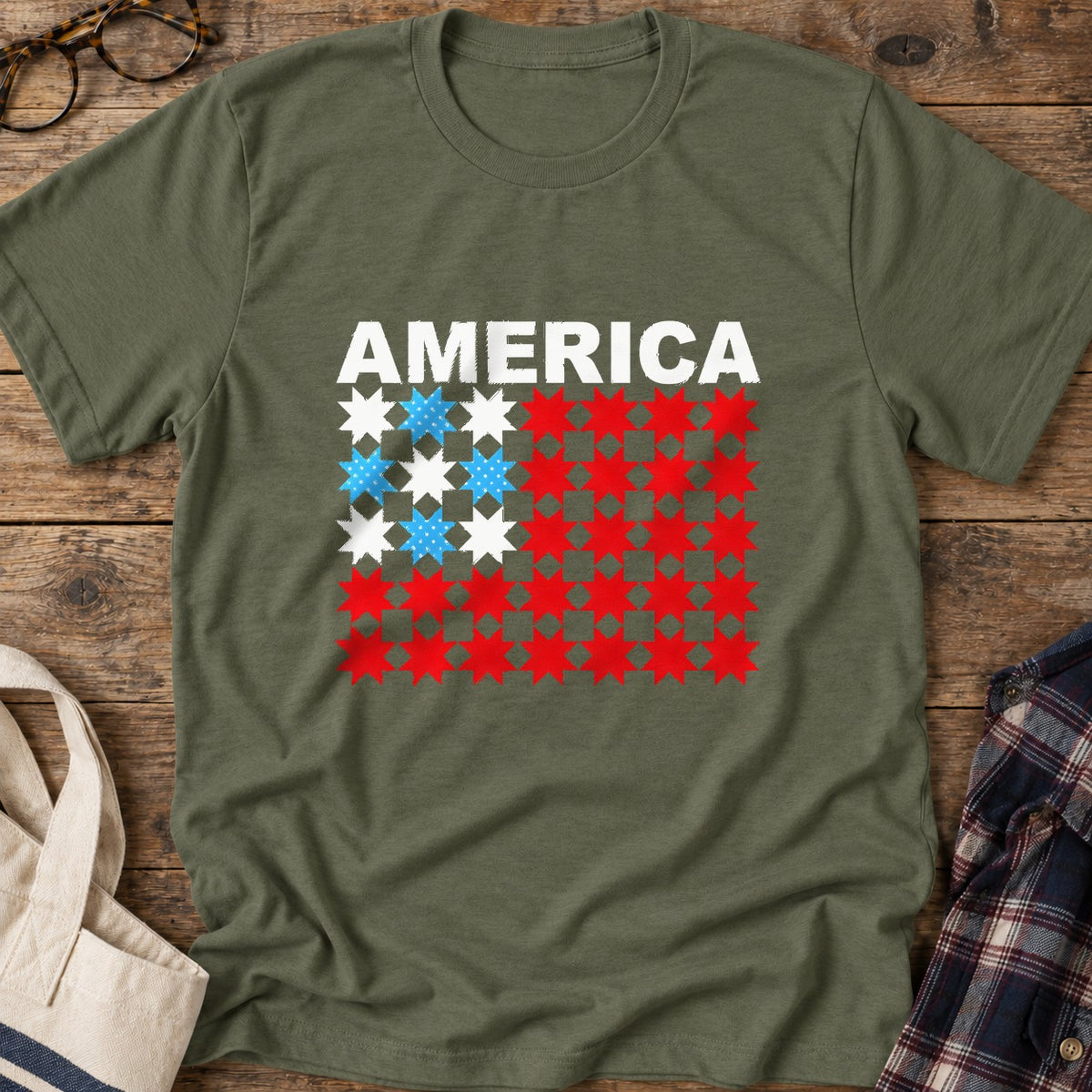 Quilted Tribute T-Shirt in Military Green