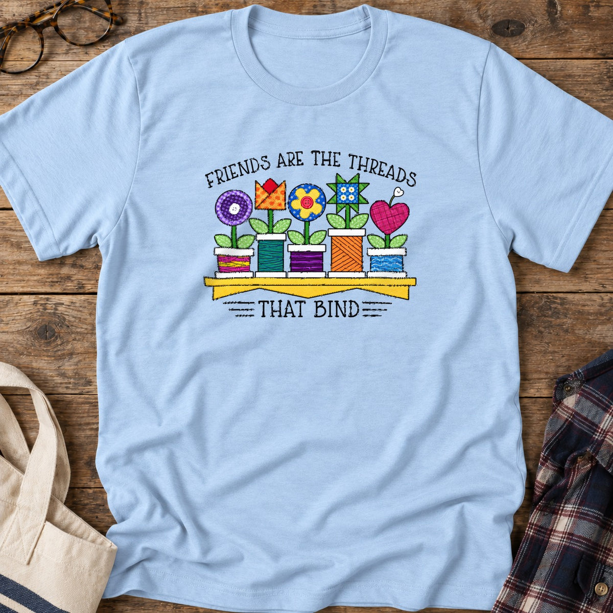 Spool Flowers T-Shirt in Light Blue