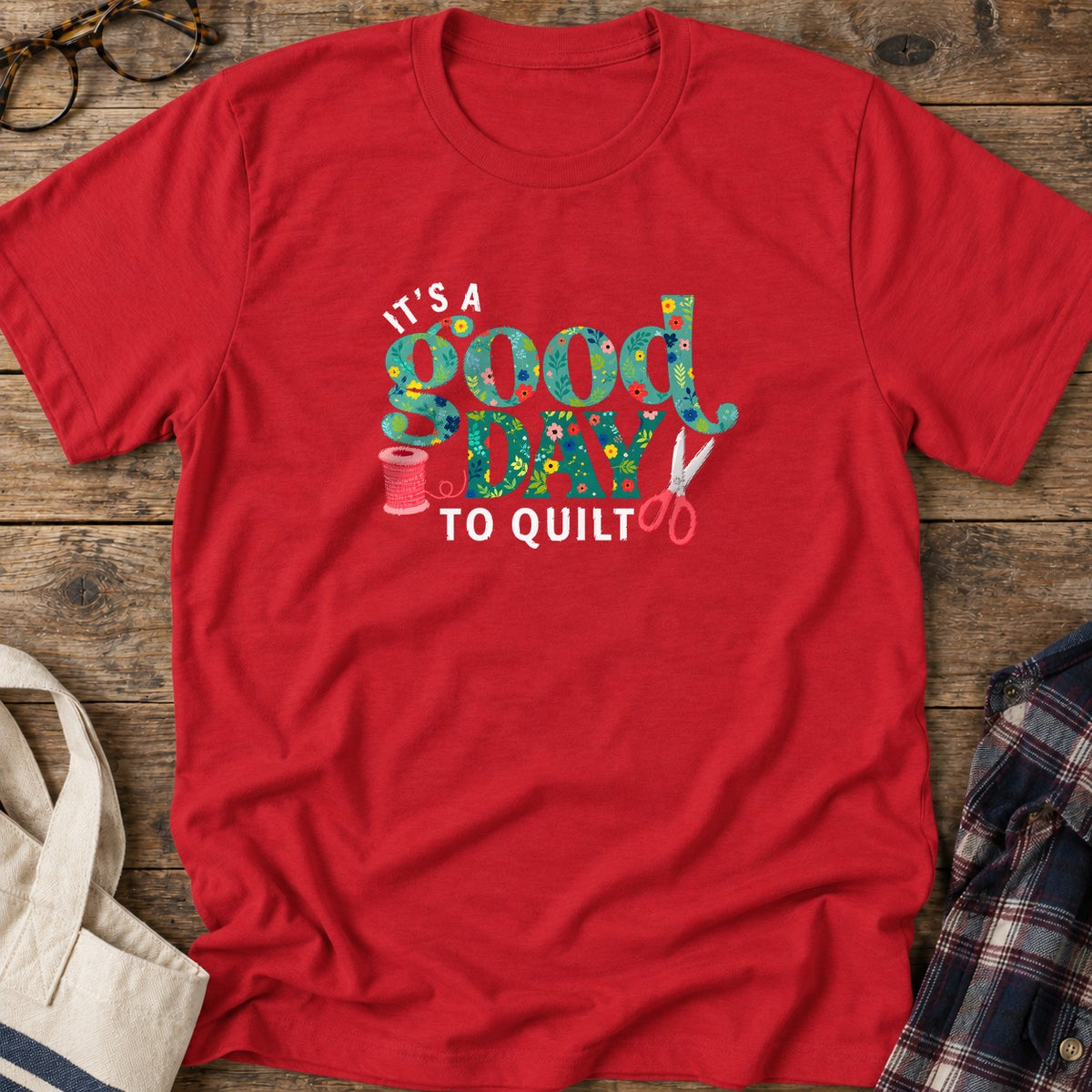 Good Quilting Day T-Shirt in Red