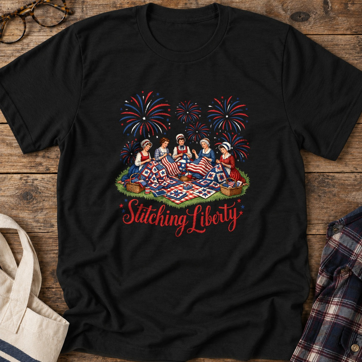 Stitching Liberty T-Shirt in Black