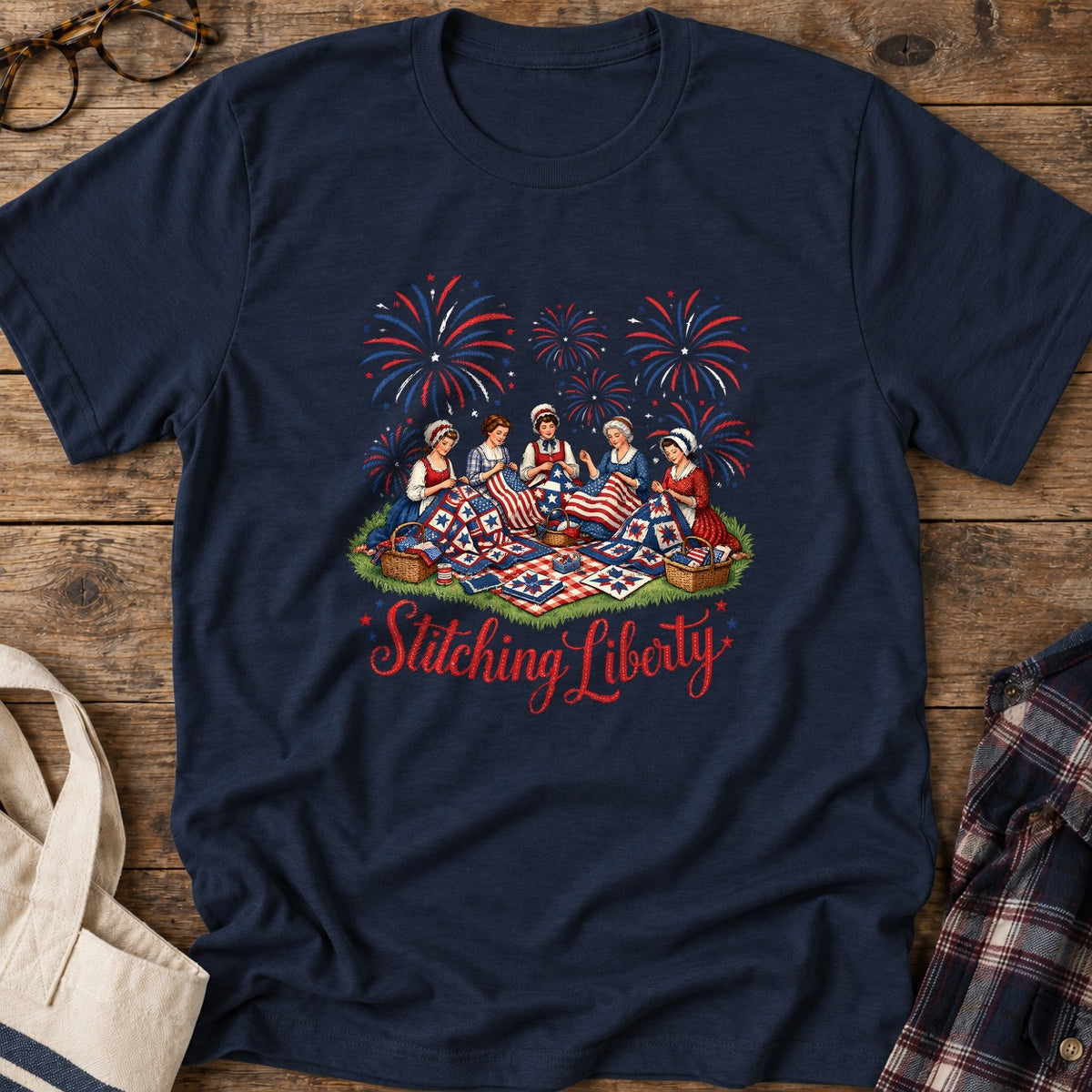Stitching Liberty T-Shirt in Navy