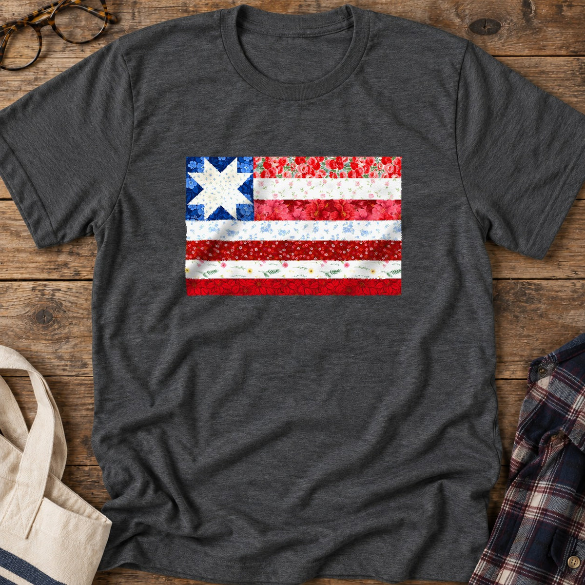 Quilt Star Flag T-Shirt in Dark Heather