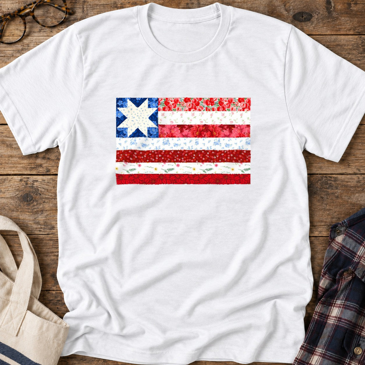 Quilt Star Flag T-Shirt in White