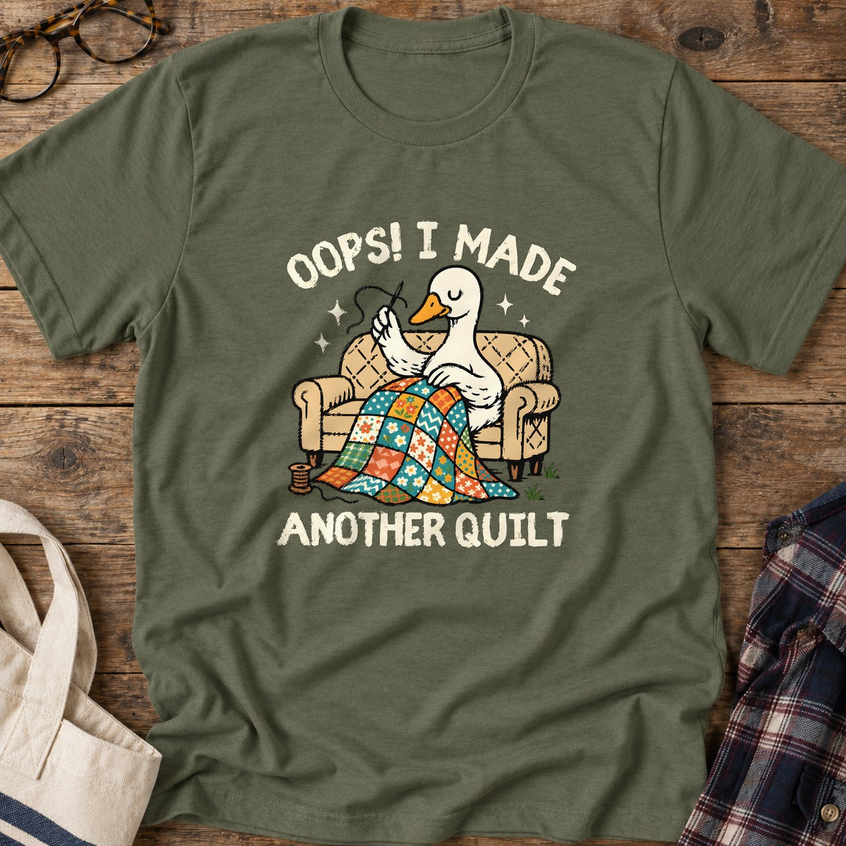 Another Quilt Goose T-Shirt in Military Green