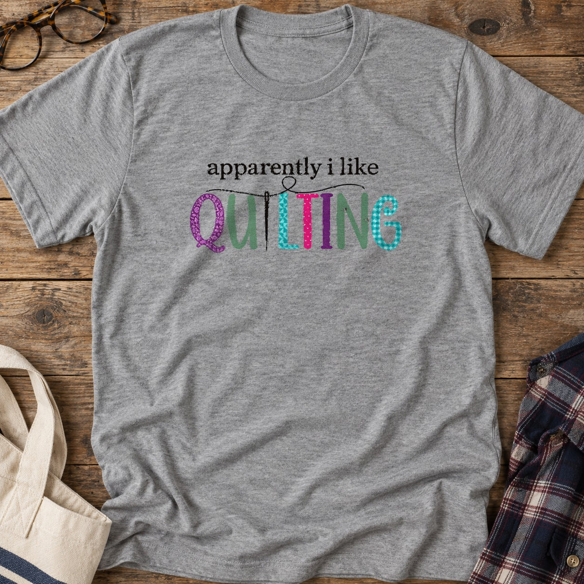 Apparently I Quilt T-Shirt in Sport Grey