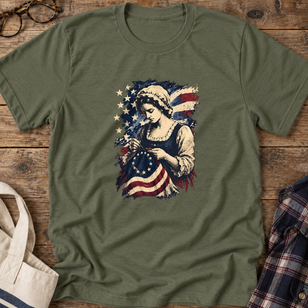 Betsy Ross Flag T-Shirt in Military Green
