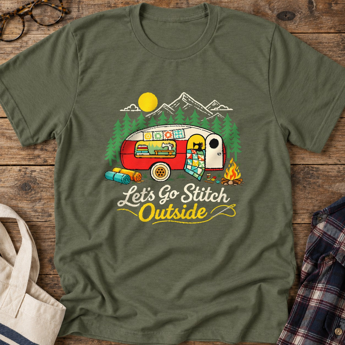 Stitch Outside T-Shirt in Military Green