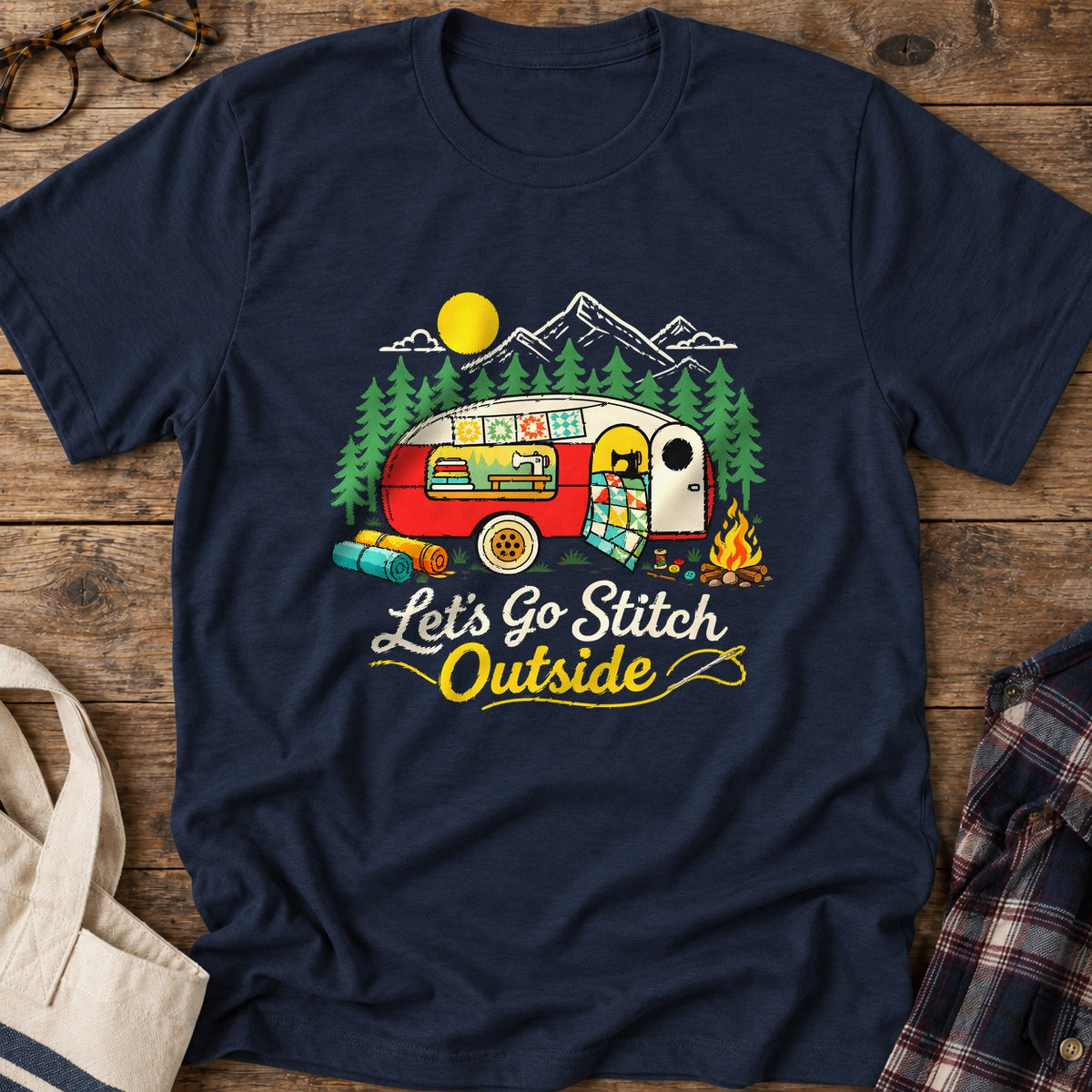 Stitch Outside T-Shirt in Navy