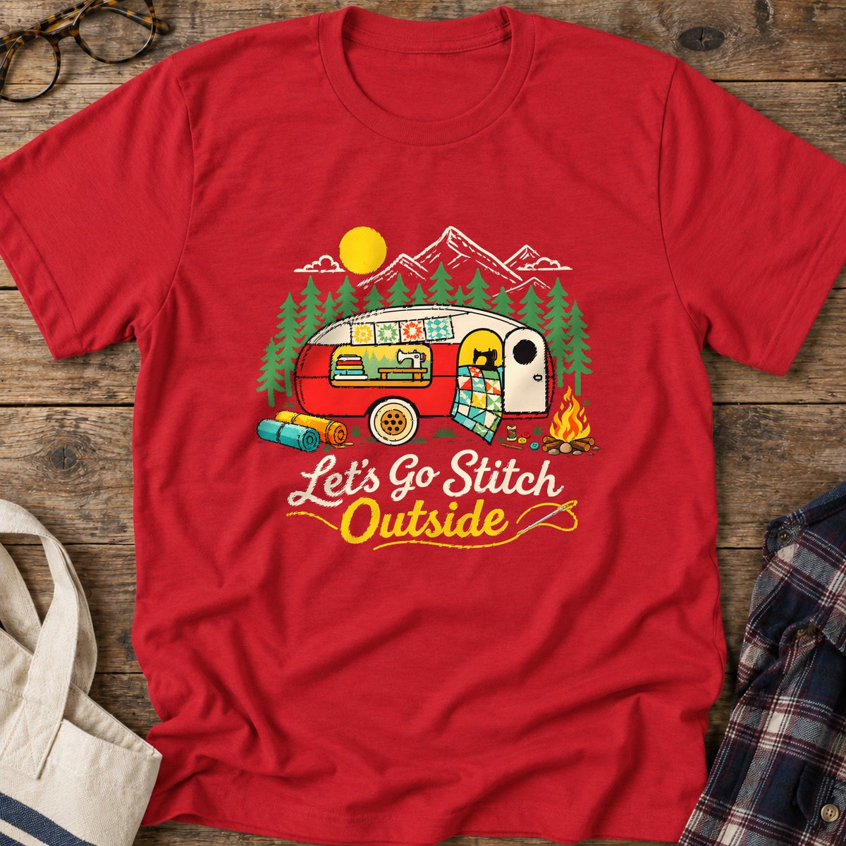 Stitch Outside T-Shirt in Red