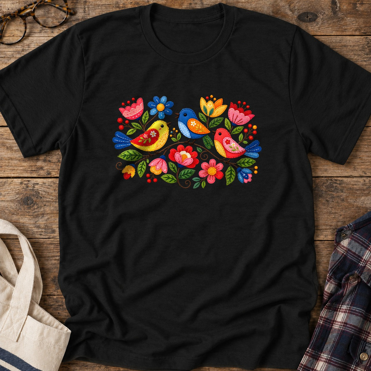Appliqué Garden T-Shirt in Black