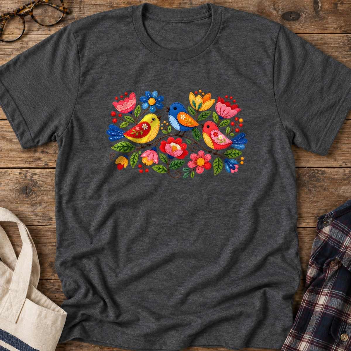 Appliqué Garden T-Shirt in Dark Heather