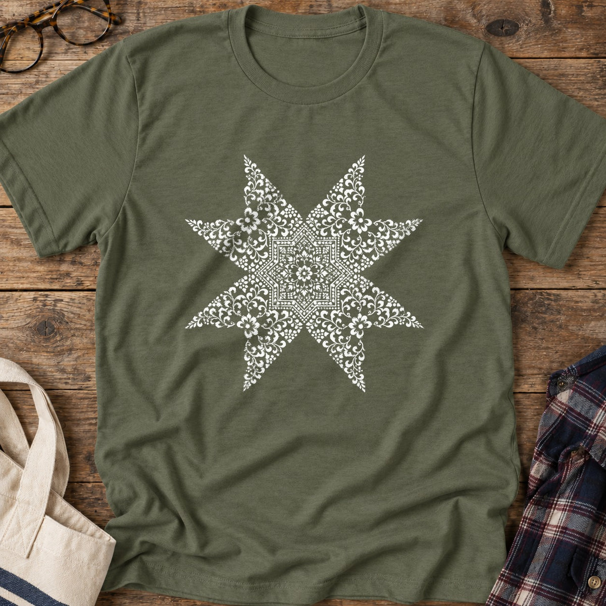 Quilting Mandala T-Shirt in Military Green