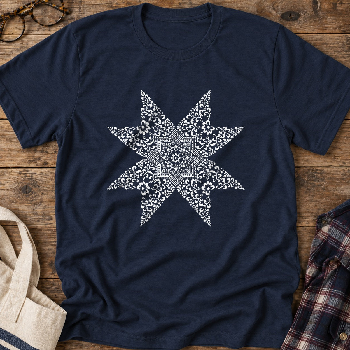 Quilting Mandala T-Shirt in Navy