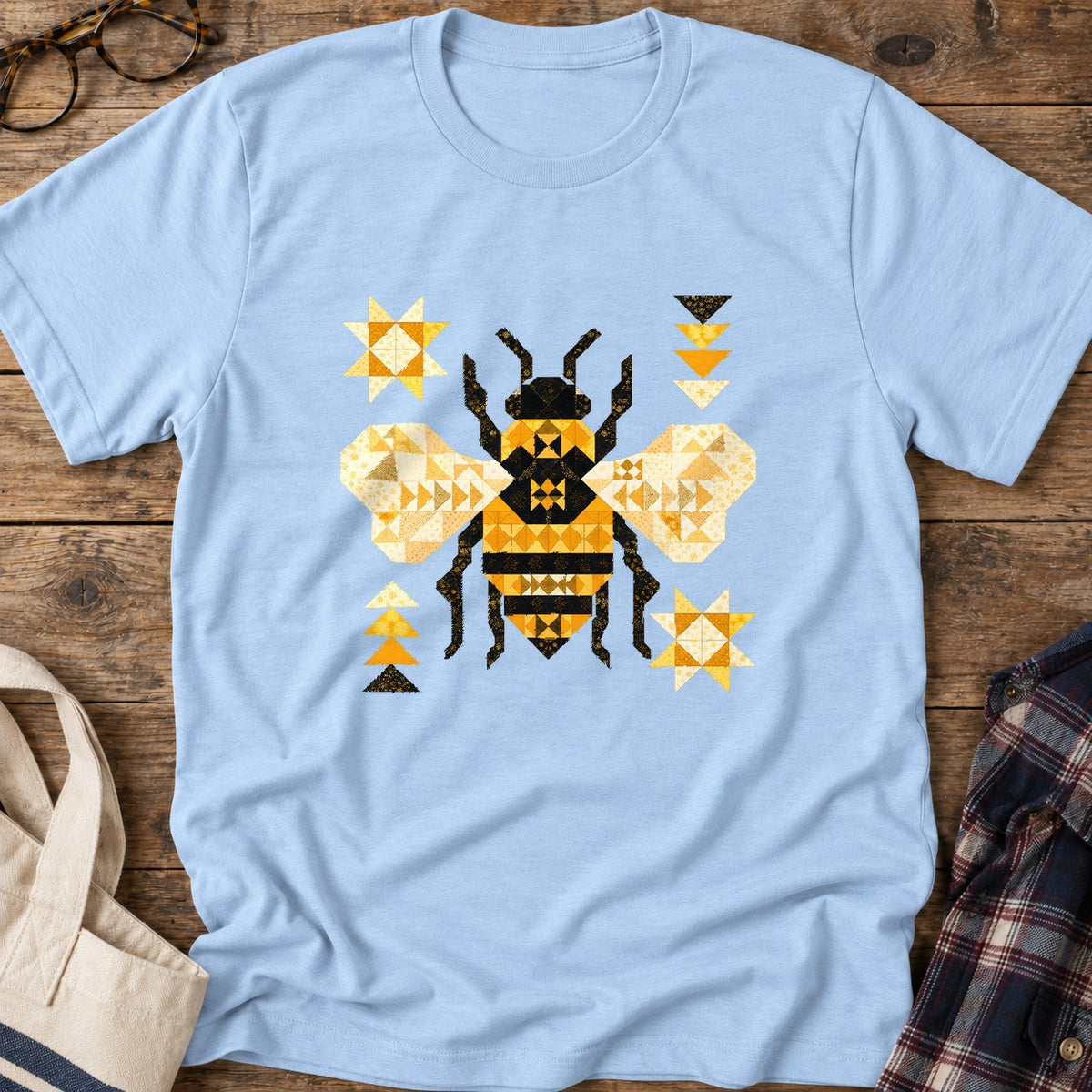Patchwork Bee T-Shirt in Light Blue