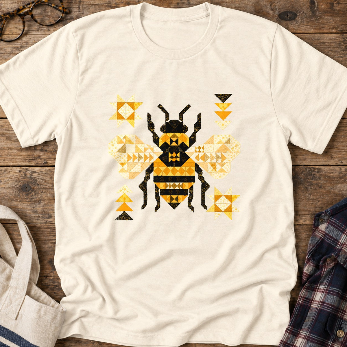 Patchwork Bee T-Shirt in Natural