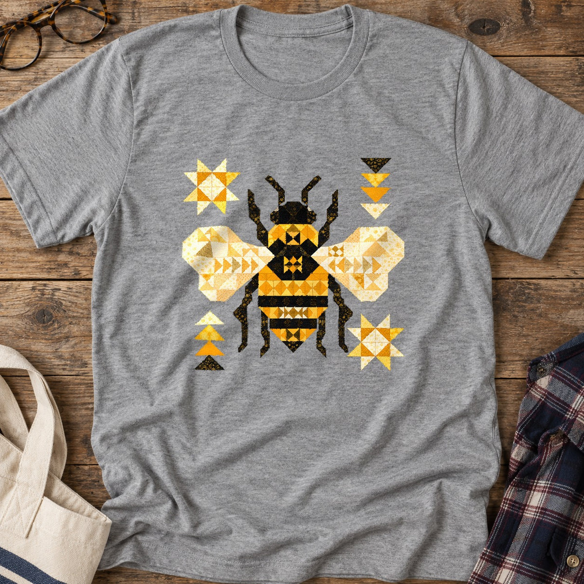 Patchwork Bee T-Shirt in Sport Grey