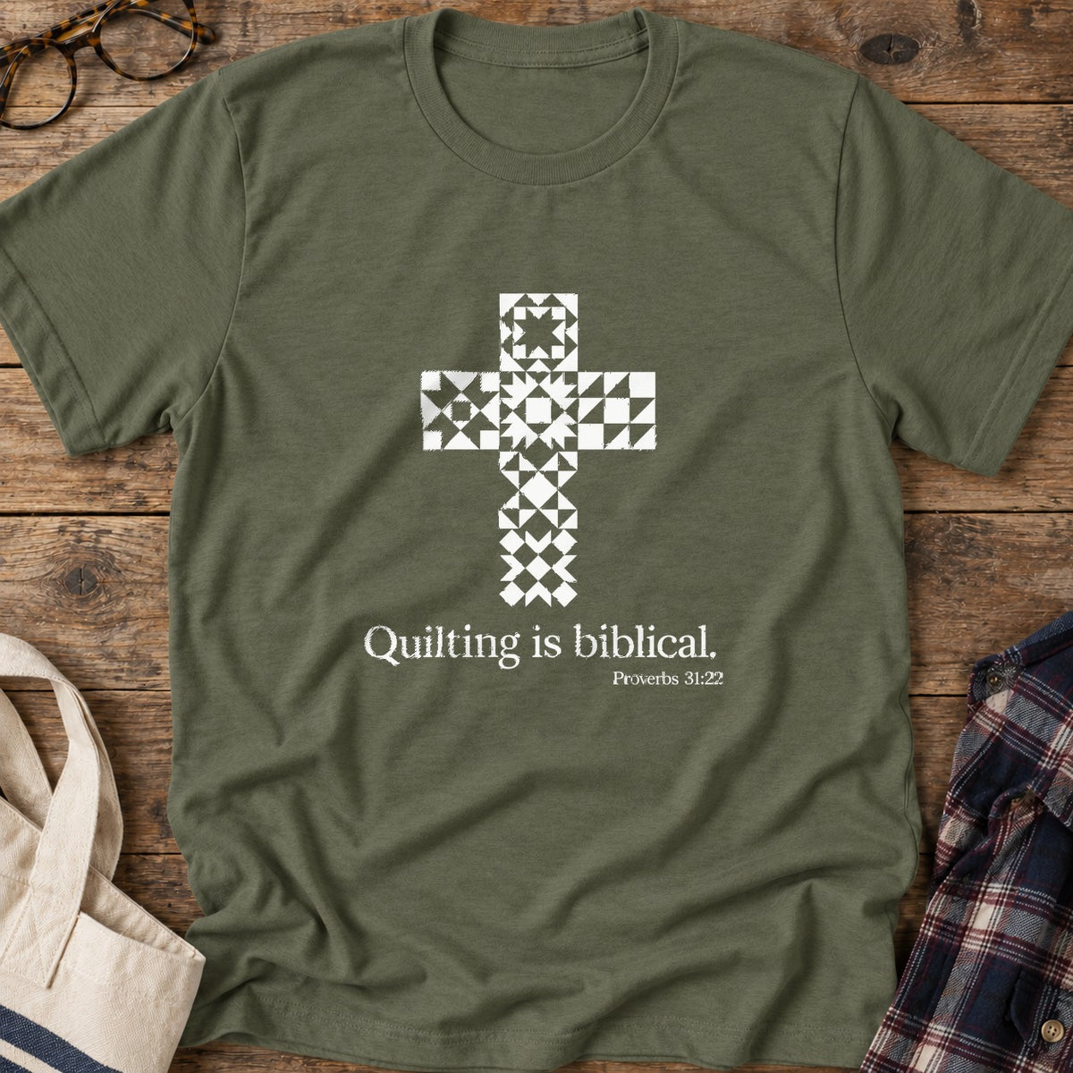 Biblical Quilting T-Shirt in Military Green