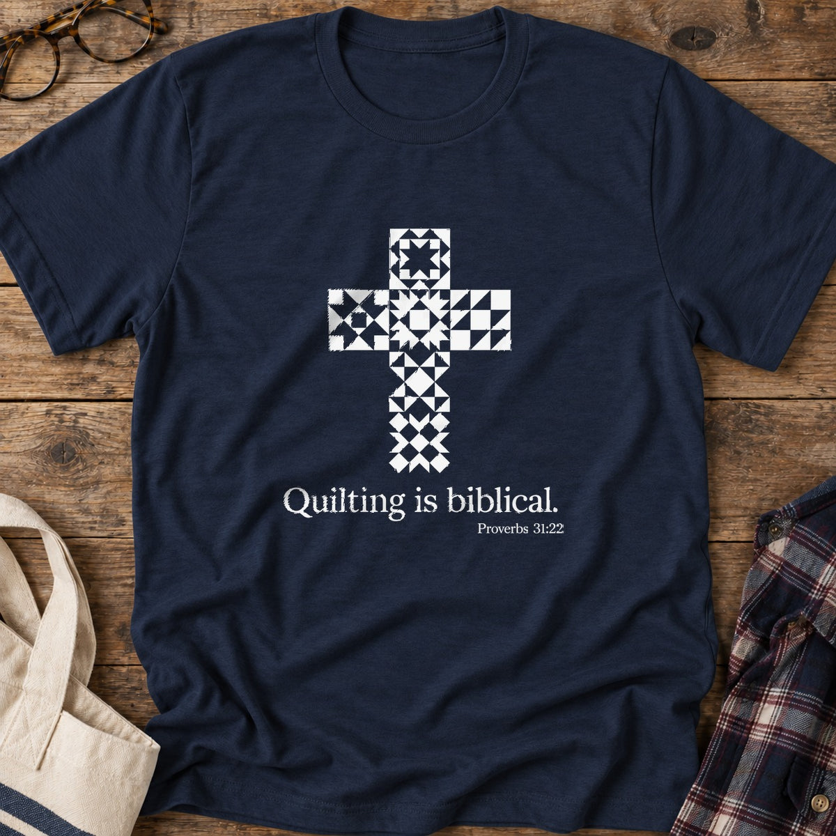 Biblical Quilting T-Shirt in Navy